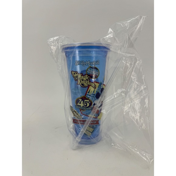 WDW 45 Anniversary Walt Disney World Parks Plastic Tumbler W Straw And Lid NEW - Picture 3 of 7